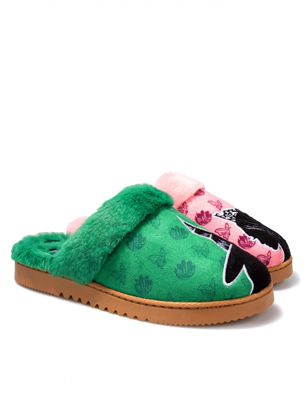 Wicked Silhouettes Green and Pink Kids Platform Slippers